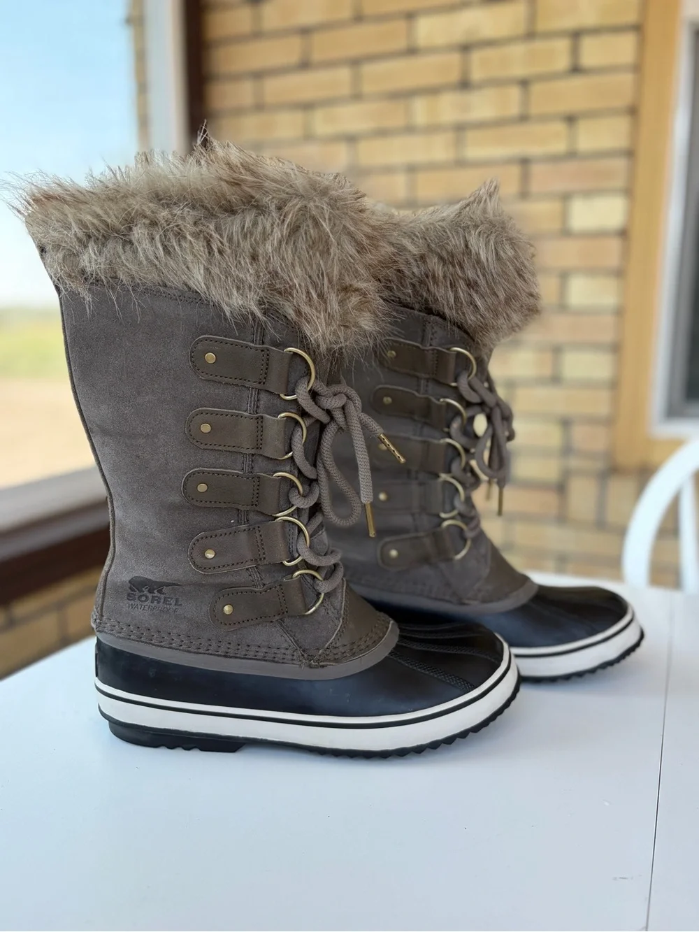 Sorel Joan of Arctic Women's Gray Fur Lined Winter Waterproof Boots Size 8.5